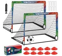 VAVOSPORT Set di 2 porte da calcio per bambini, portatile, con rete da calcio, misura 3, pompa, 10 coni e borsa per il trasporto, attrezzatura da allenamento per bambini per giochi all'aperto