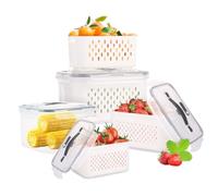 VAVPUP 4 contenitori salvafreschezza per frigorifero, con scolapiatti estraibili, capacità con strisce di chiusura e fibbia, per frutta e verdura (beige, 4 pezzi)
