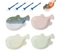 VAVPUP 4 grattugia aglio a forma di pesce, grattugia in ceramica con pennello, 12 x 9 x 3 cm, per aglio, zenzero, cioccolato e formaggio, lavabile in lavastoviglie (A,4 pezzi)