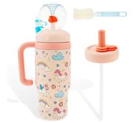 VAVPUP Fontana di in acciaio inox con manico, 710 ml, a prova di perdite, con coperchio e cannuccia, graziosa borraccia per bambini, ragazzi e adulti, lavabile in lavastoviglie (rosa)