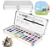 VAVPUP Set di colori ad acquerello con 50 colori, con pennello, pennello per serbatoio dell'acqua e pallet, scatola di metallo portatile, mini set da viaggio per adulti e principianti (50 colori)