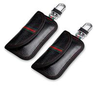 VAWcornic 2 pezzi mini RFID borsa Faraday, Vera Pelle Di Vacchetta Mini borsa per blocco segnale chiave auto,Segnale bloccato al 100% Blocca i segnali delle auto clonato,Piccola auto antifurto - Nero