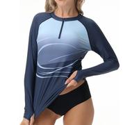 VAYAGER Camiseta Rash Guard de Manga Larga con Cremallera 1/4 para Mujer, Protección UV UPF 50+, Camiseta de baño de Secado Rápido, Traje de baño Solar, Top para Surf