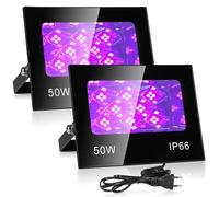 VAYALT 2 Pezzi 50W Luce Nera UV, IP66 Impermeabile Luce UV, 395-405nm Potente Faro UV, Faretto UV LED per Festa Glow, Bar, Acquario, Natale, Decorazione di Halloween, Pittura, Effetti Fluorescenti