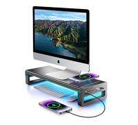 Vaydeer Supporto doppio per monitor con ricarica wireless e 4 hub USB 3.0 in alluminio per 2 schermi, supporto per monitor in metallo supporta fino a 32 pollici per computer portatile, nero