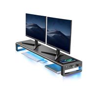 VAYDEER -Supporto per Monitor a Doppio Monitor, in Alluminio, con Ricarica Wireless e 4 Hub USB per 2 Monitor, Supporto per Monitor in Metallo, Supporto Fino a 32 Pollici per PC, Laptop, Nero