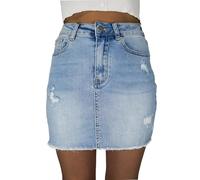 VAYEAH Gonna in denim da donna, alla moda, a vita alta, estiva, in jeans, Mini-azzurro, XS
