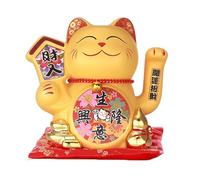 VAYEODEYU Gatto che saluta, gatto fortunato, gatto cinese Feng Shui in porcellana dorata, con braccio mobile, in ceramica, Maneki Neko che saluta, statuetta per casa e ufficio (1, S)