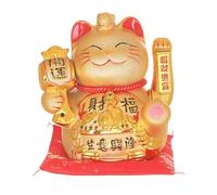 VAYEODEYU Gatto che saluta, gatto fortunato, gatto cinese Feng Shui in porcellana dorata, con braccio mobile, in ceramica, Maneki Neko che saluta, statuetta per casa e ufficio (3, L)