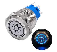 VAYEODEYU Interruttore di trasferimento. Interruttore a pulsante 12V LED blu faro auto 1NO 1NC a scatto 16mm metallo argento