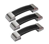 VAYEODEYU Maniglia in pelle con viti for armadio camera da letto cucina nera multi dimensioni 3/6/10 pezzi(3pcs,Hole distance 96mm)
