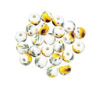 VAYEODEYU Perline circolari con motivi floreali sparsi in ceramica multicolore for artigianato fai-da-te(Yellow)