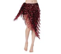 VAYEODEYU Sciarpa con Gonna di Danza del Ventre da Donna con Paillettes a Triangolo e Nappe Lunghe Multicolori(Wine Red)