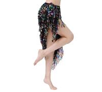 VAYEODEYU Sciarpa con Gonna di Danza del Ventre da Donna con Paillettes a Triangolo e Nappe Lunghe Multicolori(Black Colorful)
