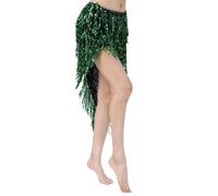 VAYEODEYU Sciarpa con Gonna di Danza del Ventre da Donna con Paillettes a Triangolo e Nappe Lunghe Multicolori(Green)