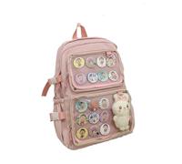 VAZZIC Borsa carina zaino da donna, zaino Kawaii Bookbag Itabag finestra trasparente per spille Cosplay uso quotidiano (colore: rosa, dimensioni: 31 x 13 x 43,9 cm), rosa