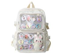 VAZZIC Borsa carina zaino da donna, zaino Kawaii Bookbag Itabag finestra trasparente per spille Cosplay uso quotidiano (colore: bianco, dimensioni: 31 x 13 x 43,9 cm), bianco
