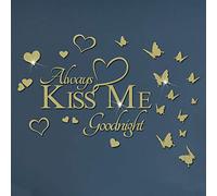Vazzola Adesivo da parete a specchio fai-da-te con farfalla e "Always KISS ME Goodnight Quotes" Farfalla 3D e cuore in acrilico, decorazioni per la casa, soggiorno, ufficio, bagno。