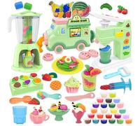 VBACALA Green Set di Plastilina 3 in 1 per Bambini - Cucina Giocattolo Creativa con Gelatiera, Macchina per Pasta,Spremiagrumi e 62 Formine, 24 Clay Jars, Giocattoli Educativi Regalo Bimba 3+ Anni
