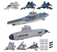 VBACALA Kit di Portaerei per Bambini-con Aereo Corazzato a Ripiego, U-Boat e Navi da Guerra,Set Giocattoli Militari Navali Appassionati di Storia Militare per Bambini 3+ Anni