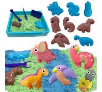 VBACALA Kit Sabbia Dinosauri per Bambini- Set Completo con 500g Sabbia + 8 Dinosauri, Gioco Sensoriale Educativo per Bambini 3-6 Anni, Regalo per Ragazzi e Ragazze