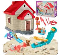 VBACALA Sabbia Kit Costruzione per Bambini - Giocattoli da Cantiere con 750g Sabbia,Strumenti da Costruzione,Casetta e Cuccioli,Regalo Sensoriale Educativa per Bambini 3-6 Anni