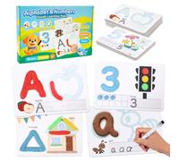 VBACALA Schede Plastilina Lettere e Numeri 36 Pezzi, Schede Didattiche per Bambini 2+ Anni con Pennarello Cancellabile, Giochi Creativi con Pasta Modellabile (Non Inclusa), Montessori