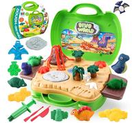 VBACALA Set di Plastilina per Bambini con Dinosauri, Valigetta Creativa con Pasta da Modellare, Stampini e Utensili, Kit Creativo Educativo per Bambini e Bambine 3 4 5 6+ Anni