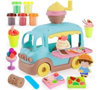 VBACALA Set Furgoncino dei Gelati Plastilina per Bambini con 16 Accessori,5 Vasetti di Argilla Modellabile,Giocattolo Educativo per Bambine e Bambini 3-10 Anni, Compleanni