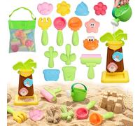 VBACALA Set Giocattoli da Spiaggia Bambini 21 Pezzi con Mulino Sabbia e Borsa a Rete, Giochi Sabbia con Secchiello, Annaffiatoio, Formine Fiori e Animali, Giochi Mare e Giardino per Bambini 3+ Anni