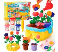 VBACALA Set Pasta Modellabile per Bambini 43 Pezzi, Kit Creativo con 6 Colori, Stampi Fiori, Cesto da Giardino, Annaffiatoio e Attrezzi, Gioco Educativo per Bambine e Bambini 3+ Anni