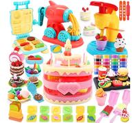 VBACALA Set Plastilina per Bambini 4 in 1-73 Pezzi,Kit Creativo con Accessori per Modellare Gelatiera, Hamburger, Torta e 24 Lattine di Argilla, Feste e Compleanni per Bambini 3+ Anni