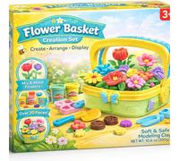 VBACALA Set Plastilina per Bambini,Set 43 Pezzi Plastilina Tema Giardino Fiorito con 6 Colori Plastilinas,Forme Floreali,Cesto,Annaffiatoio e Attrezzi,Regalo Creativo per 3+ Anni Bambine e Bambini
