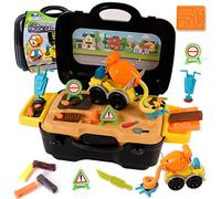VBACALA Set Plastilina Veicoli Cantiere con Accessori Plastilina, Valigetta Portatile, Giocattoli Cantiere in Cemento e Strumenti per Modellare, Kit Creativo diPlastilina 3+ Anni per Bambini Bambine