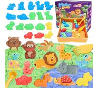VBACALA Set Sabbia per Bambini con Sabbiera Pieghevole, 796g Sabbia e Modelli di Dinosauri e Animali Selvatici,Giocattolo Sensoriale Educativo Regalo per Ragazze e Ragazzi 3+ Anni