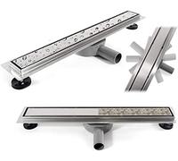 VBChome Canaletta di scarico a pavimento per doccia, doppio scarico, sifone autopulente con antiodore, dimensioni 50-100 cm, scarico doccia molto piatto, set completo di scarico per bagno cucina