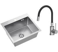 VBChome Lavello da Incasso 50x45 cm in Acciaio Inox Spazzolato - Lavandino da Cucina con Foro per Rubinetto, Rubinetto Flessibile Incluso, Vasca Grande con Sifone