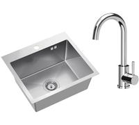 VBChome Lavello da Incasso in Acciaio Inox 50 x 45 cm Con Foro per Rubinetto e Rubinetto Cromato
