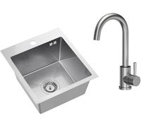 VBChome Lavello in Acciaio Inox 40 x 45 cm Con Foro per Rubinetto e Rubinetto Incluso - Finitura Spazzolata