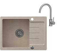 VBChome Lavello singolo da incasso Beige, da 60 x 44 cm, in granito composito puntiforme, reversibile, con sifone