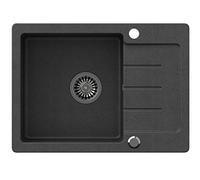 VBChome Lavello singolo da incasso, da 60 x 44 cm, in granito composito puntiforme, reversibile, con sifone, Nero