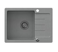 VBChome Lavello singolo da incasso, da 60 x 44 cm, in granito composito puntiforme, reversibile, con sifone, Grigio