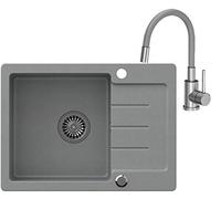 VBChome Lavello singolo da incasso Grigio, da 60 x 44 cm, in granito composito puntiforme, reversibile, con sifone