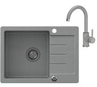 VBChome Lavello singolo da incasso Grigio, da 60 x 44 cm, in granito composito puntiforme, reversibile, con sifone