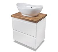 VBChome Mobile da bagno, 50 cm, bianco con foro per rubinetto, 59 x 39 cm, con mobiletto per lavabo, 2 cassetti, stile moderno