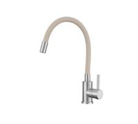 VBChome Rubinetto da cucina con doccetta flessibile in silicone beige, miscelatore monocomando moderno per lavello, facile da installare