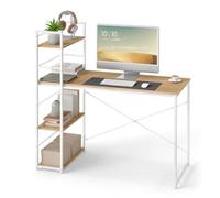 VBChome Scrivania con mensola MAX Modern - 120 x 44 x 120 cm, colore rovere Sonoma/bianco, 3 ripiani, struttura in acciaio, piedini regolabili in altezza, scrivania per computer, ufficio casa