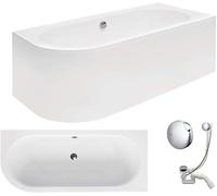 VBChome Vasca da bagno 170 x 75 cm, in acrilico, set per sifone, vasca ad angolo, antiscivolo, colore bianco, design moderno, scarico Viega Simplex per 2 persone (170 x 75 destra)