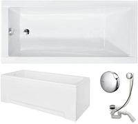 VBChome Vasca da bagno in acrilico, 150 x 70 cm, grembiule, sifone, vasca rettangolare in acrilico, design moderno, piedini per vasca da bagno, scarico cromato