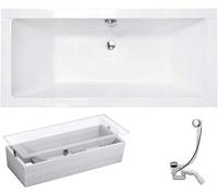 VBChome Vasca da Bagno Rettangolare 170x75 cm in Acrilico Bianca - Design Moderno per 2 Persone, con Set di Supporto in Polistirolo e Sifone Cromato Incluso